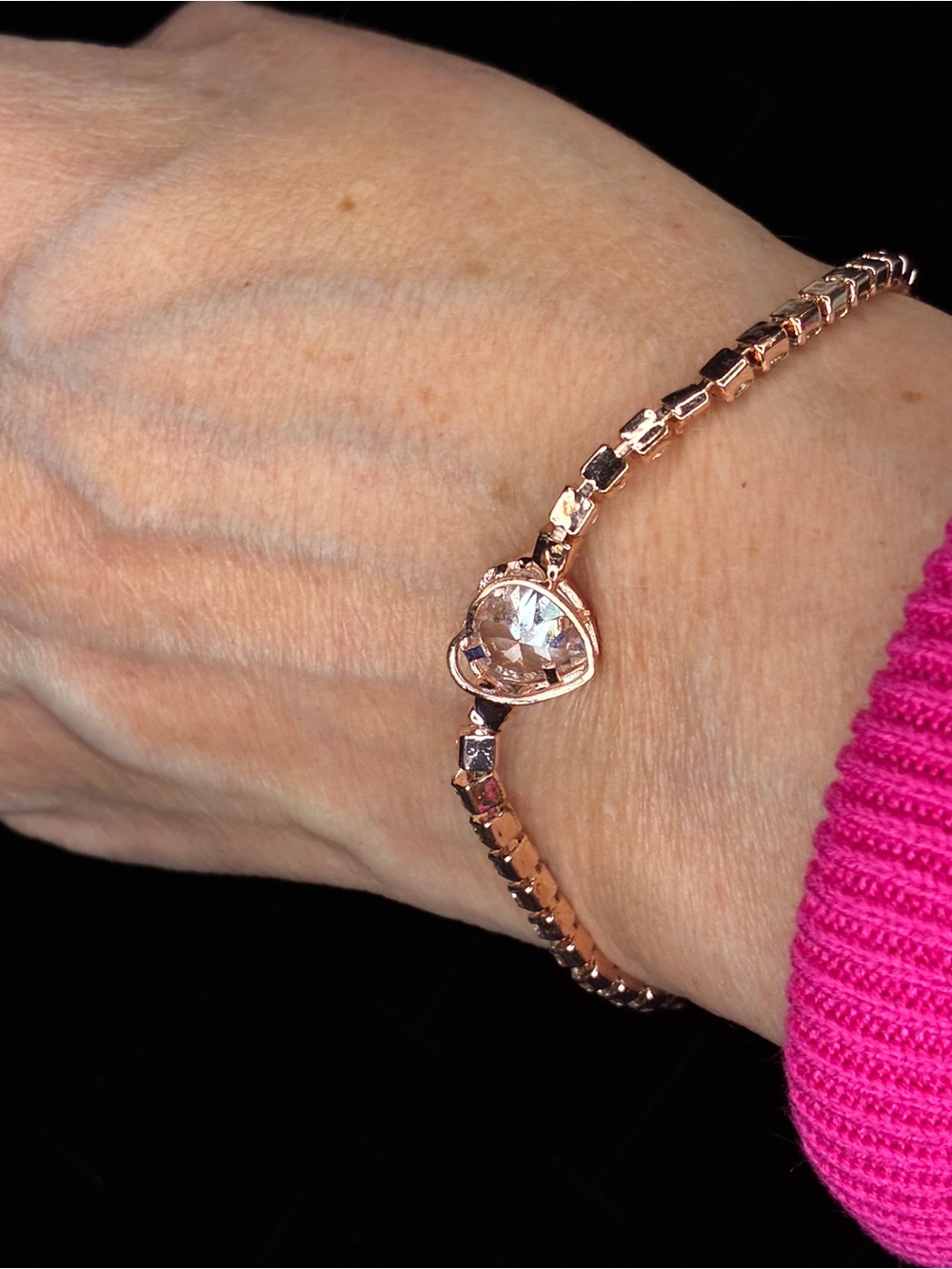 Rose Gold Heart Tennis Bracelet with Crystals